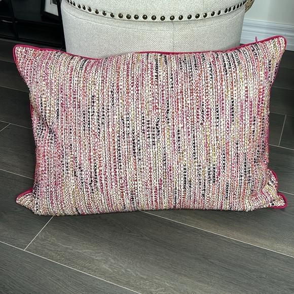 Textured Multi Stripe Throw Pillow Down Filled Solid Fuschia Velvet Back - Picture 11 of 12